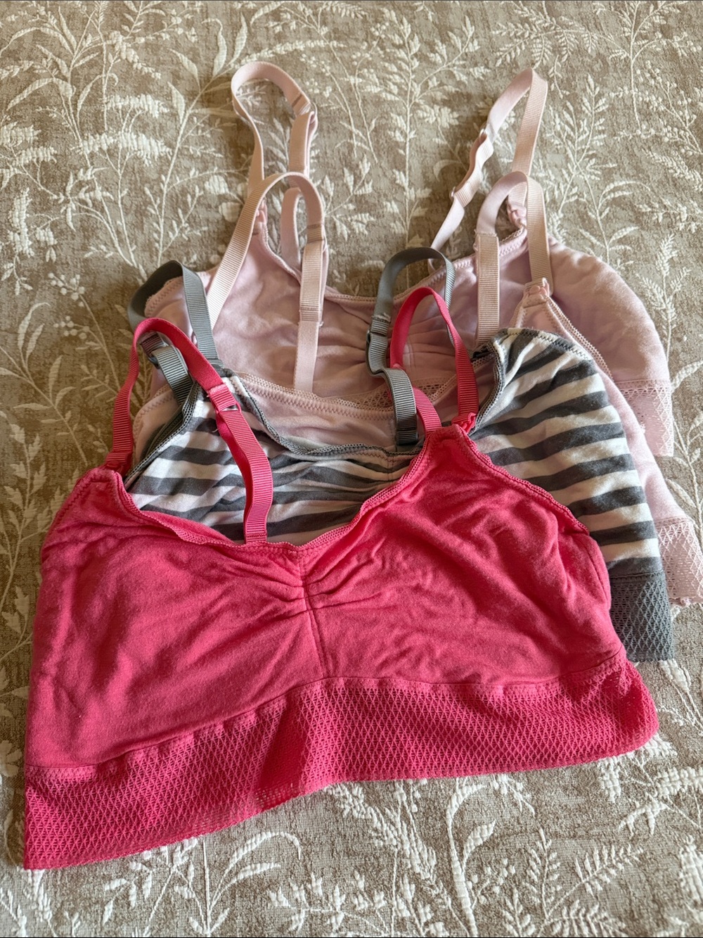 Motherhood Maternity Pink, Hot Pink and Gray Nursing Bralettes. Set of 4